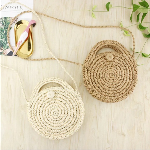 🌴ISLAND TIME🌴TAN ROUND STRAW CROSSBODY HANDBAG - Picture 5 of 8